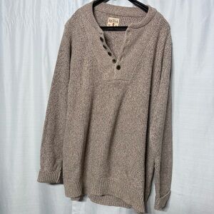 Tan Heathered Cotton Blend Henley Sweater Knit Long Sleeve Size Large Tall